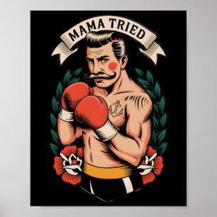 Boxer Boxing American Traditional Tattoo Art Flash Poster