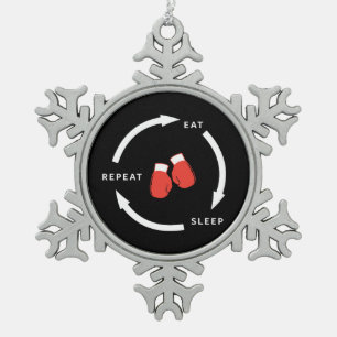 Boxer Boxing Eat Sleep Repeat Sports Fan Saying Snowflake Pewter Christmas Ornament