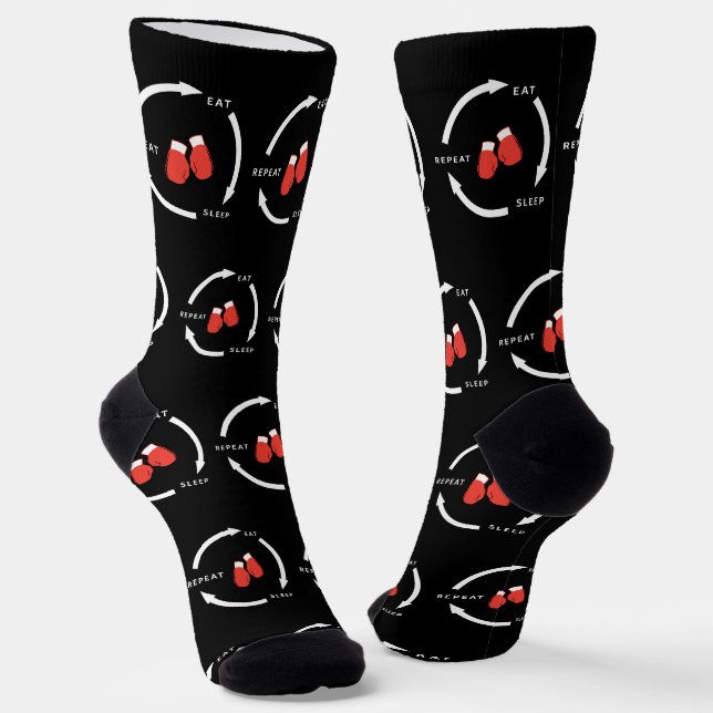 Boxer Boxing Eat Sleep Repeat Sports Fan Saying Socks (Angled)