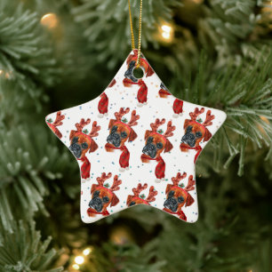 Boxer Breed Watercolor Dog Pattern Stars Christmas Ceramic Ornament