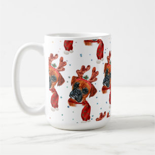 Boxer Breed Watercolor Dog Pattern Stars Christmas Coffee Mug