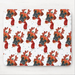 Boxer Breed Watercolor Dog Pattern Stars Christmas Mouse Pad