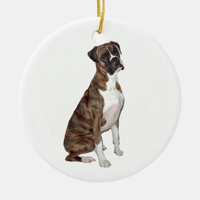 Boxer - brindle (natural ears) ceramic ornament (Front)