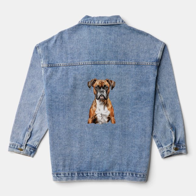 Boxer Buddies Cute Dog Designs for Loyal Boxer Denim Jacket (Back)