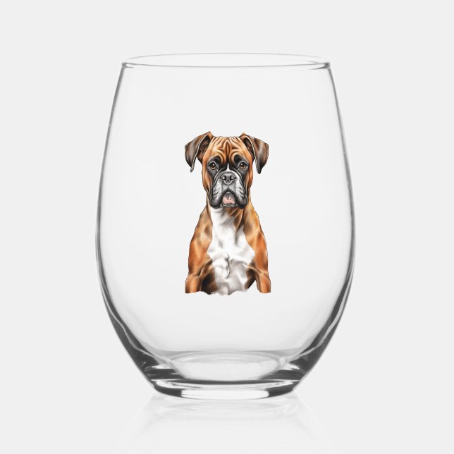 Boxer Buddies Cute Dog Designs for Loyal Boxer Stemless Wine Glass (Front)