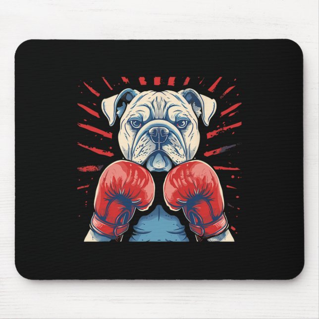 Boxer Bulldog With Boxing Gloves Kickboxing Funny  Mouse Pad (Front)