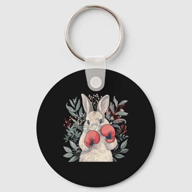 Boxer Bunny With Boxing Gloves Kickboxing Funny Bo Keychain (Front)
