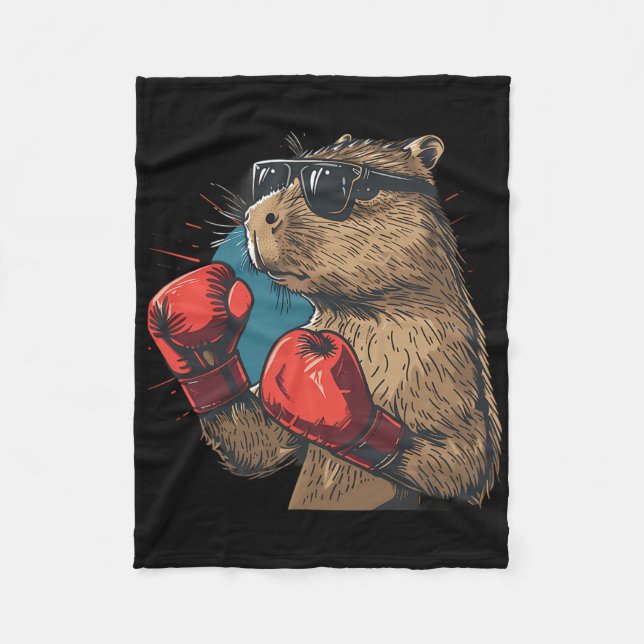 Boxer Capyra With Boxing Gloves Kickboxing Funny B Fleece Blanket (Front)