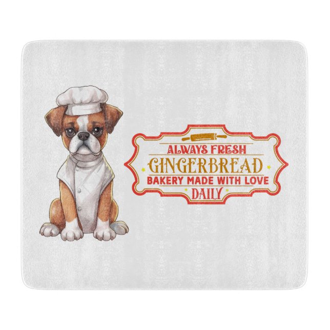 Boxer Chef Baking Gingerbread Cutting Board (Front)