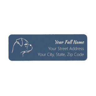 Boxer Chien Adresse de retour Label Beige sur Bleu