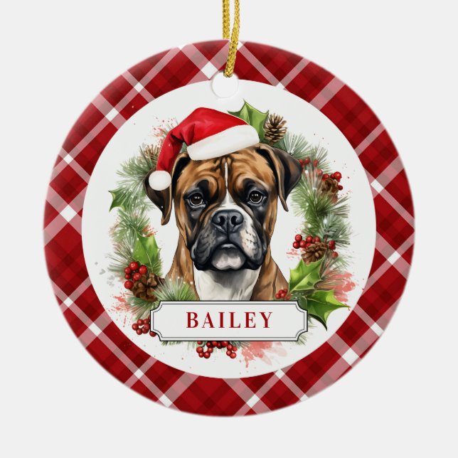 Boxer Chien Cercle en céramique Ornement (Devant)
