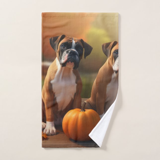 Boxer Chiot Automne Citrouille de plaisir (Serviette à main)