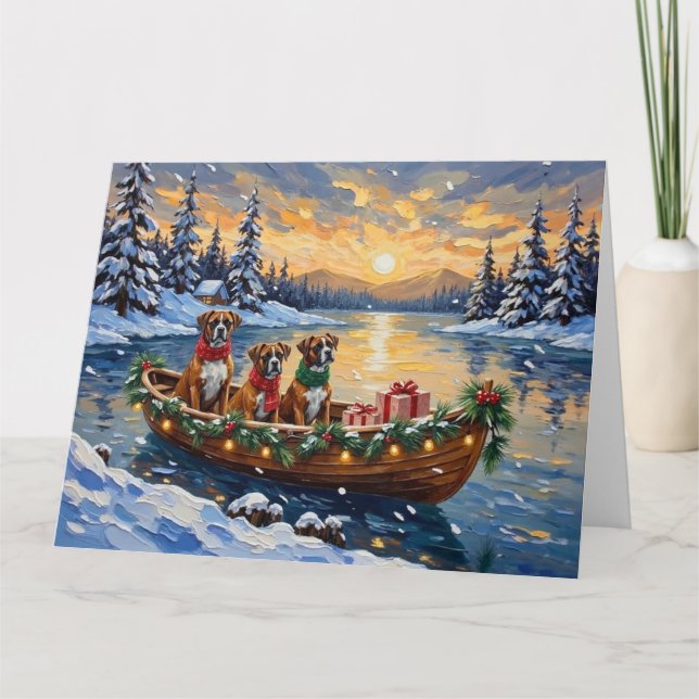 Boxer Christmas Boat Holiday Card (Front)