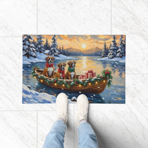 Boxer Christmas Boat Holiday Doormat