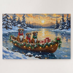 Boxer Christmas Boat Holiday Jigsaw Puzzle