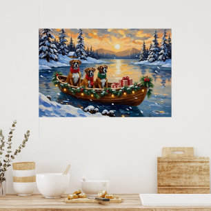 Boxer Christmas Boat Holiday Poster