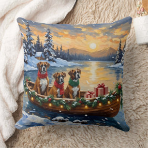 Boxer Christmas Boat Holiday Throw Pillow