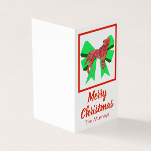 Boxer Christmas Dog & Green Bow Card