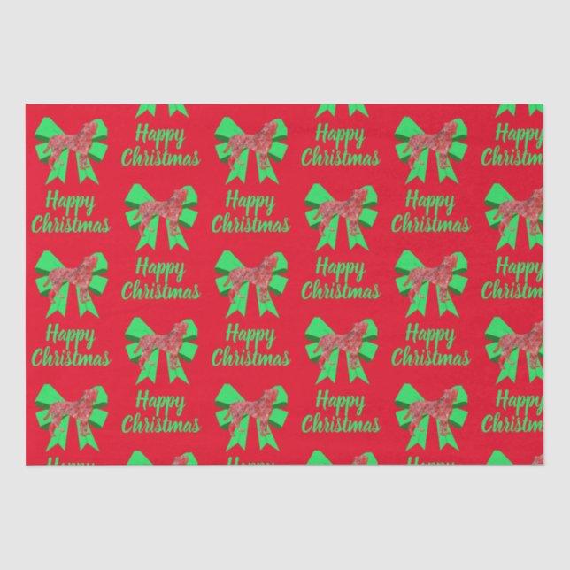 Boxer Christmas Dog & Green Bow Red Tissue Paper (Front)