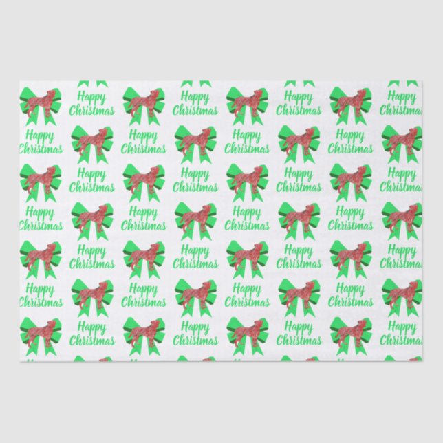 Boxer Christmas Dog & Green Bow White Tissue Paper (Front)