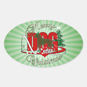 BOXER CHRISTMAS DOG OVAL STICKER