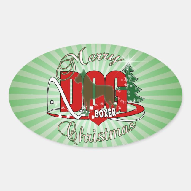BOXER CHRISTMAS DOG OVAL STICKER (Front)