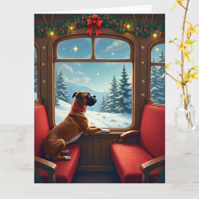 Boxer Christmas Eve Train Ride Painting Card (Yellow Flower)