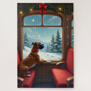 Boxer Christmas Eve Train Ride Painting Jigsaw Puzzle