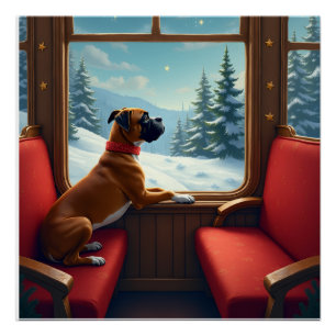 Boxer Christmas Eve Train Ride Painting Poster