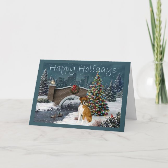 Boxer Christmas Evening Greeting Card (Front)
