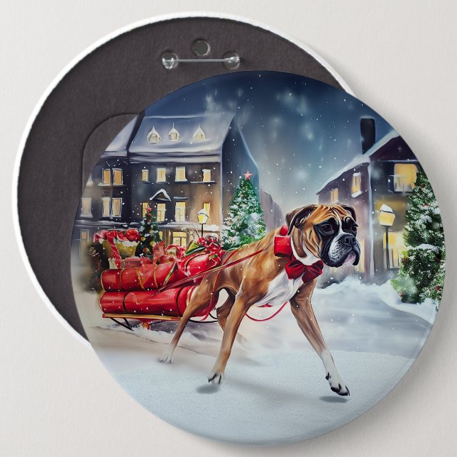 Boxer Christmas Festive Season 6 Inch Round Button (Front & Back)