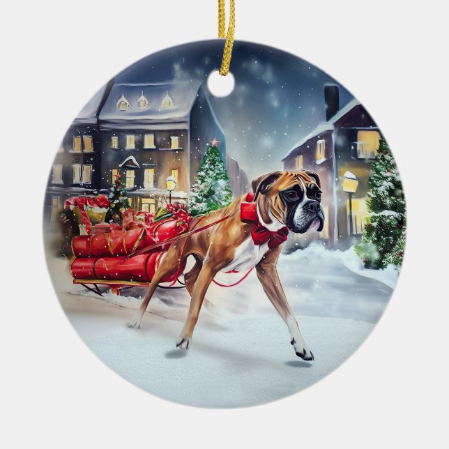 Boxer Christmas Festive Season Ceramic Ornament (Front)