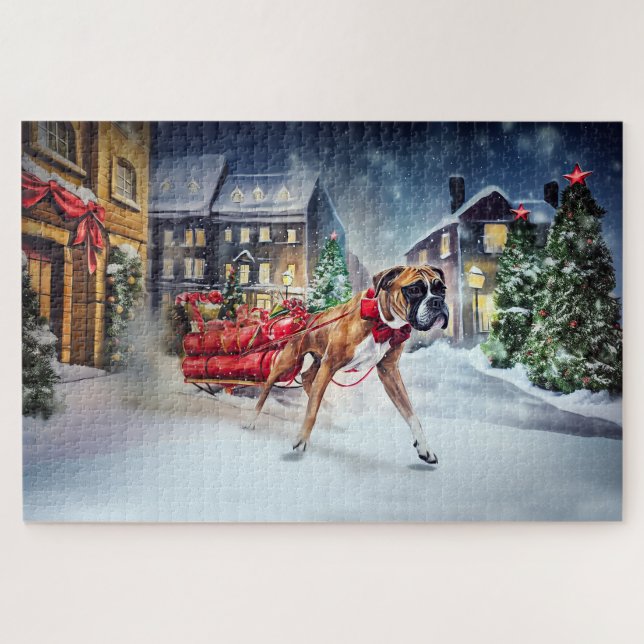 Boxer Christmas Festive Season Jigsaw Puzzle (Horizontal)
