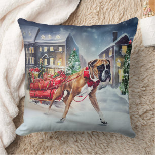 Boxer Christmas Festive Season Throw Pillow
