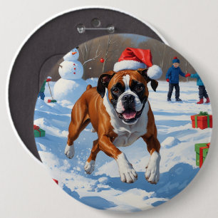 Boxer Christmas Festive Snow Scene 6 Inch Round Button