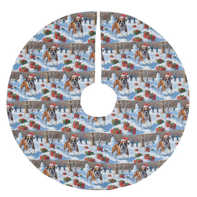 Boxer Christmas Festive Snow Scene Brushed Polyester Tree Skirt (Front)