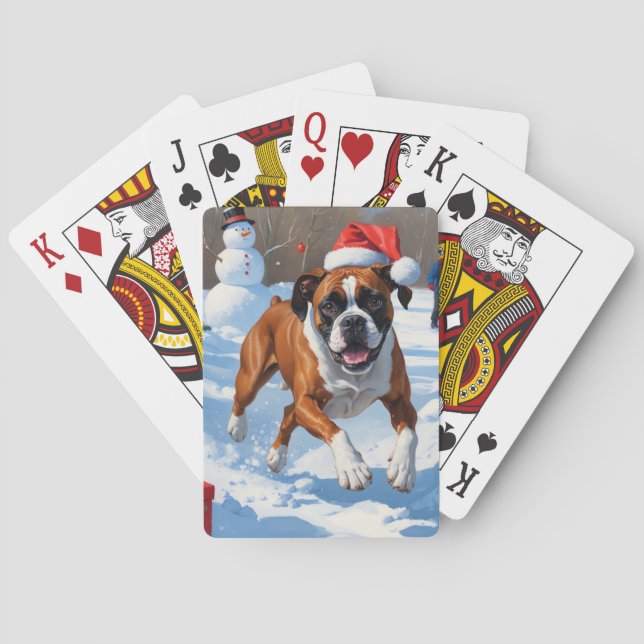 Boxer Christmas Festive Snow Scene Playing Cards (Back)