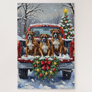 Boxer Christmas Red Truck Holiday Jigsaw Puzzle