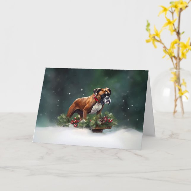 Boxer Christmas snow winter Card (Yellow Flower)