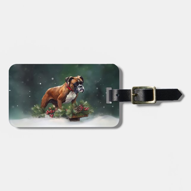 Boxer Christmas snow winter Luggage Tag (Front Horizontal)