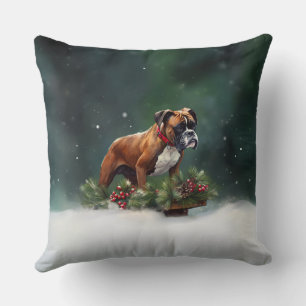 Boxer Christmas snow winter Throw Pillow