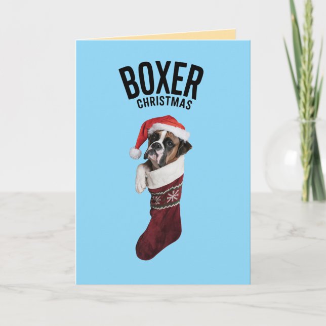 Boxer Christmas Stocking Holiday Card (Front)