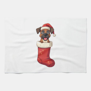 Boxer Christmas Stocking Kitchen Towel