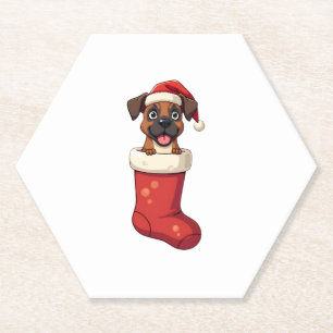 Boxer Christmas Stocking Paper Coaster
