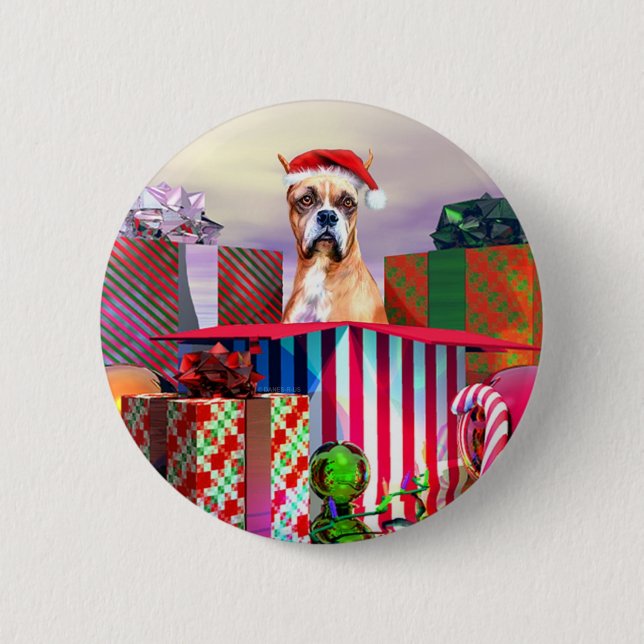 Boxer Christmas Surprise 2 Inch Round Button (Front)