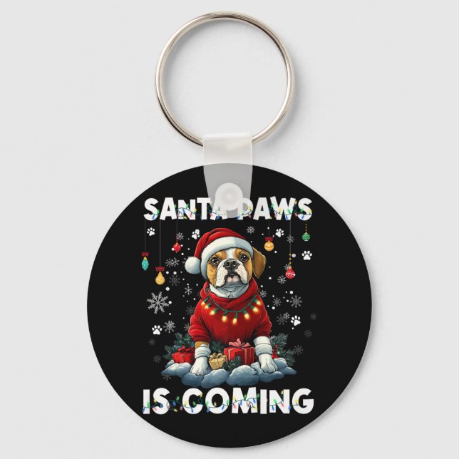 Boxer Christmas Tree Lights Decorations Dog Lover  Keychain (Front)