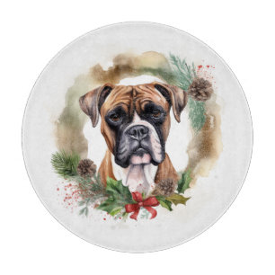 Boxer Christmas Wreath Festive Pup Cutting Board