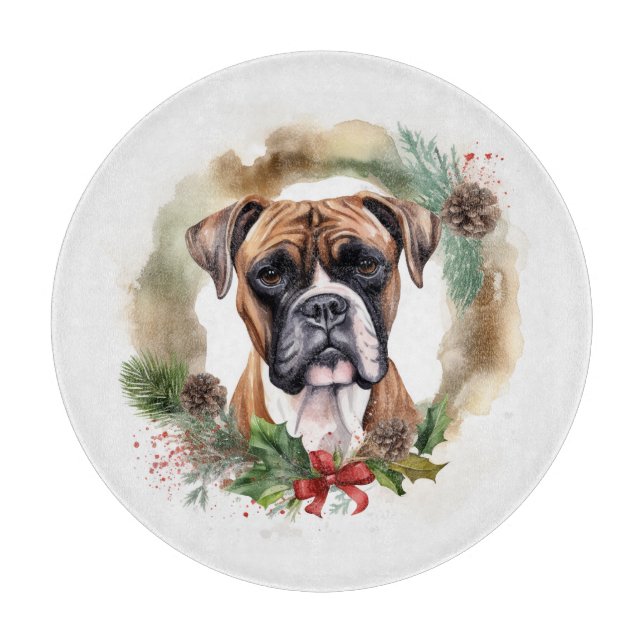 Boxer Christmas Wreath Festive Pup Cutting Board (Front)