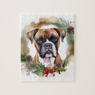 Boxer Christmas Wreath Festive Pup Jigsaw Puzzle