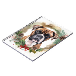 Boxer Christmas Wreath Festive Pup Notebook